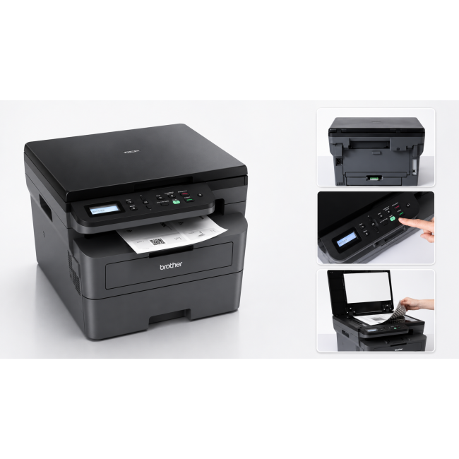 Brother DCP-L2627DWE – Monochromatyczne urządzenie 3w1 z Wi-Fi i automatycznym dupleksem | Drukarka laserowa do biura